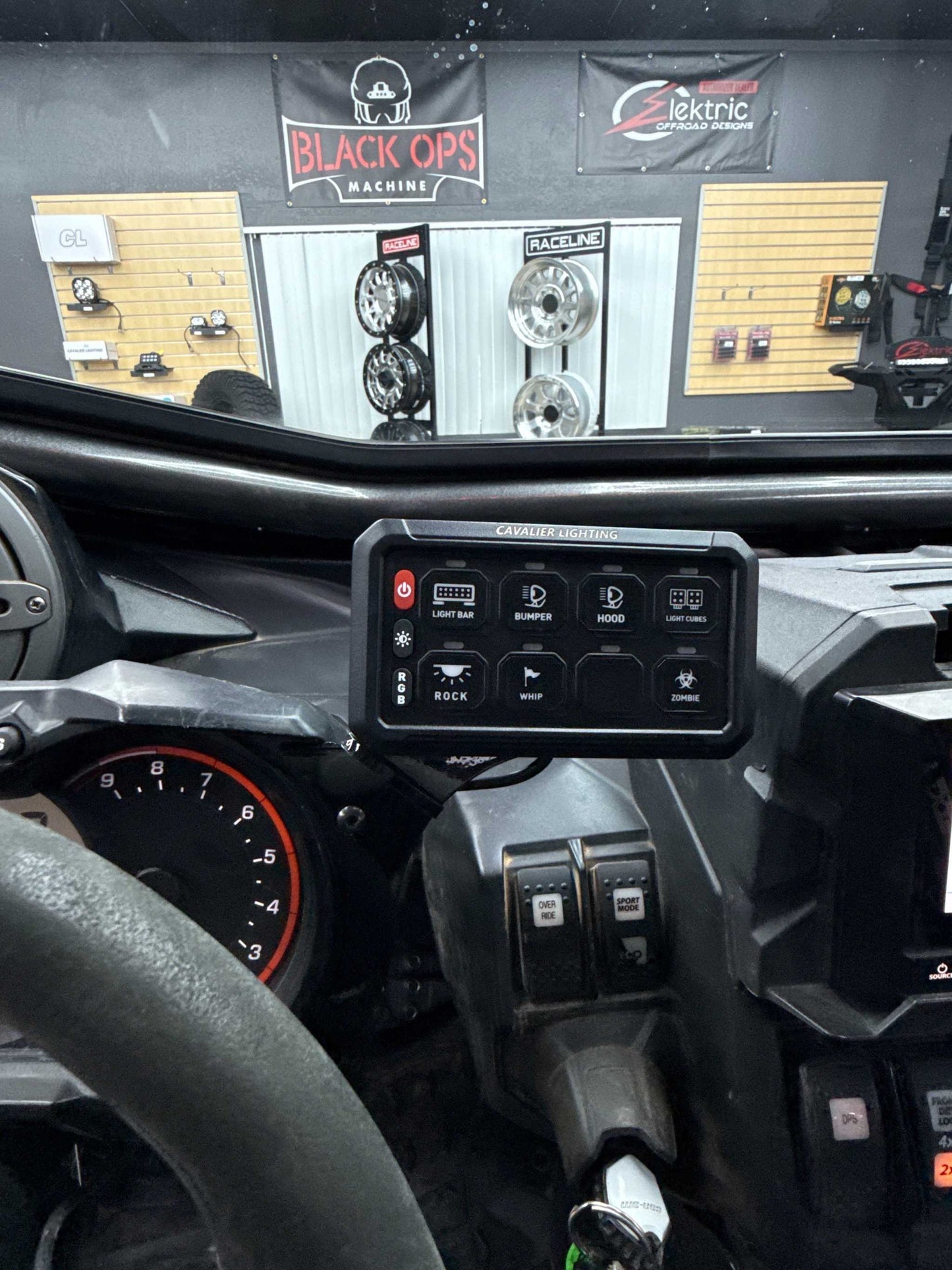 CanAm X3 '17-'19 Switch Panel Bracket made from 5052 Aluminum, designed for easy access near steering wheel