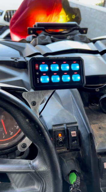 CanAm X3 '17-'19 Switch Panel Bracket made of durable 5052 Aluminum mounted near steering wheel for easy access